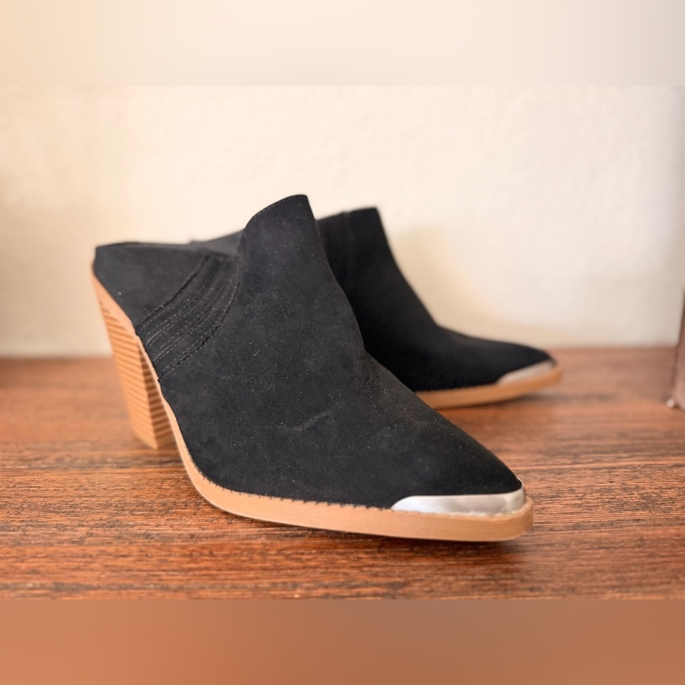 SUN + STONE Deyzaa Mule Pumps Ponted Toe Block Heel Black 11M - Picture 15 of 15